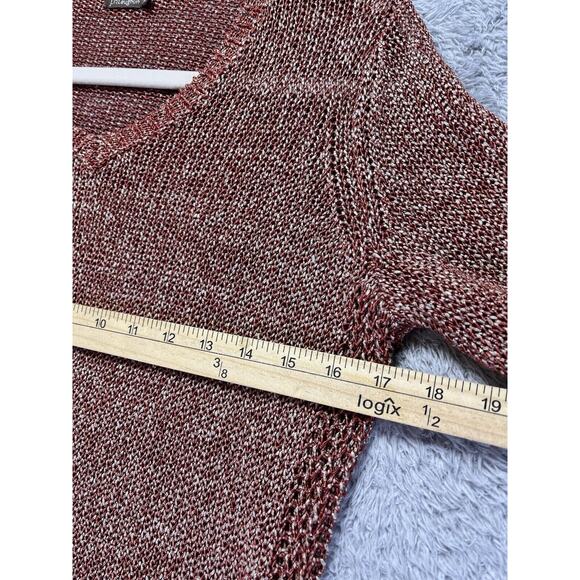 J McLaughlin Sweater Women’s XS Linen Blend Red White Metallic Open Knit V Neck - Picture 6 of 7